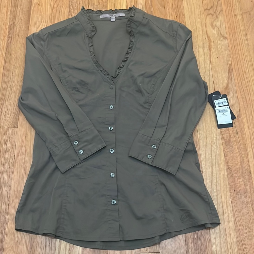 NWT olive green GUESS? button down